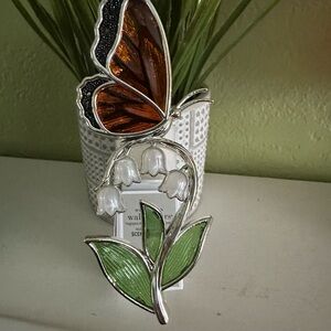 Bath & Body Works Orange and Green Glass Art Butterfly and Flower